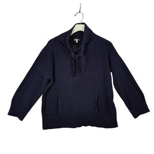 T by Talbots Navy Ribbed Cozy Comfort Sweater Pullover Mock Neck Womens Large